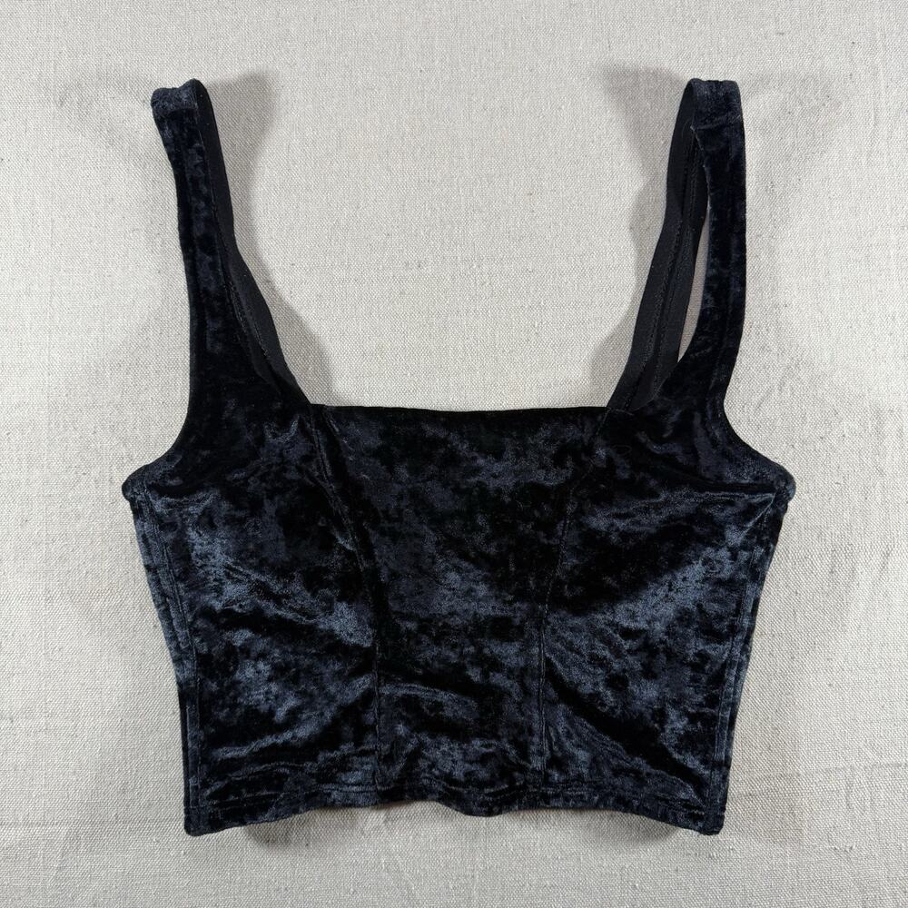 Vintage 90s Reflections by Spiegel 36A Black Velvet Corset Bustier Crop Top Y2K